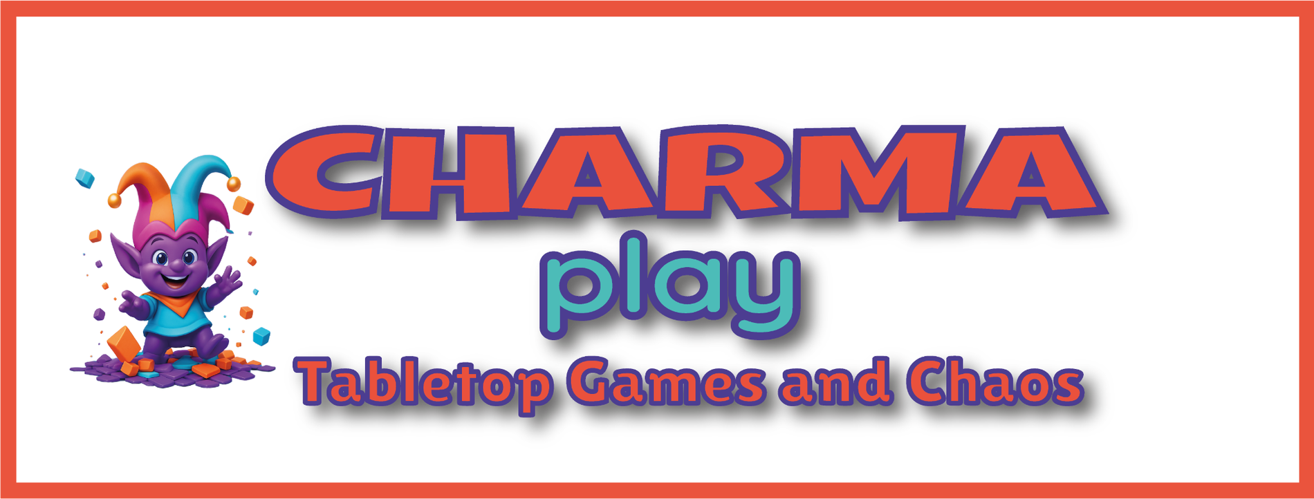 Charma Play — Tabletop Games and Chaos logo with jester mascot